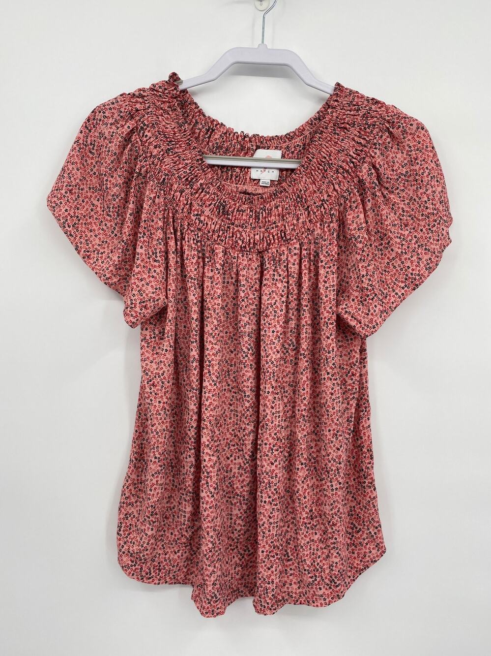 The Nines by Hatch Smock Neck Mini Disty Pink Floral Top Maternity Medium